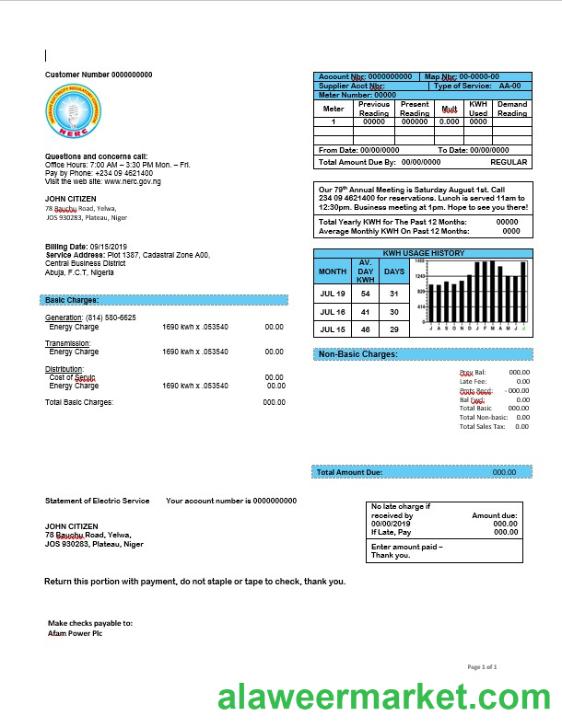 Nigeria Nigerian Electricity Regulatory Commission electricity bill in Word format